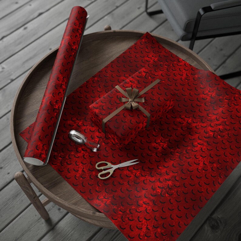 Red Bat Halloween Wrapping Paper Roll For Goth Birthday Vampire Party And Boo Baskets