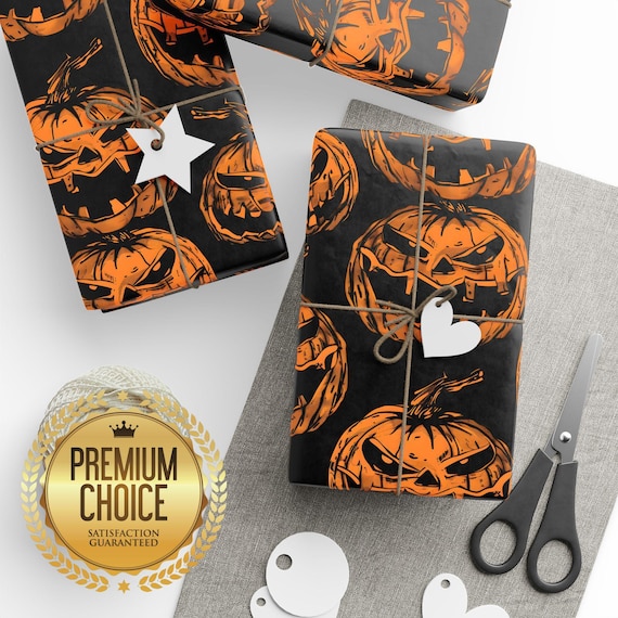 Evil Jack-O-Lantern Halloween Wrapping Paper, Creepy Pumpkins