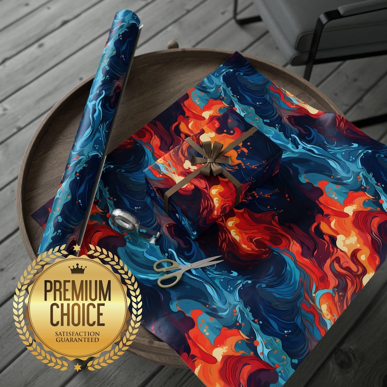 Fire and Water Themed Gift Wrap, Flamed and Iced Wrapping Paper, Fire and Ice Gift Wrap
