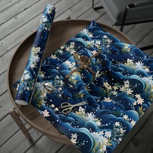 Japanese Gift Wrap, 90gsm Navy Floral Wrapping Paper with Matte or Gloss Finish image 4