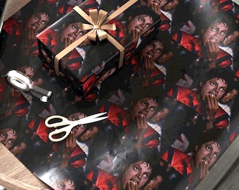 Papier do pakowania popcornu z Michaelem Jacksonem | Zabawny mem do pakowania prezentów | Prezent urodzinowy z MJ Thriller na Boże Narodzenie