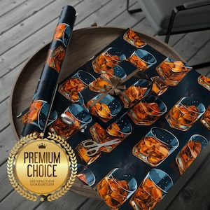Classic Cocktail Gift Wrap, Whiskey Wrapping Paper, Scotch Gift Wrap, Bourbon Gift Wrap, Men Gift Wrap, Alcohol Wrapping Paper, Happy