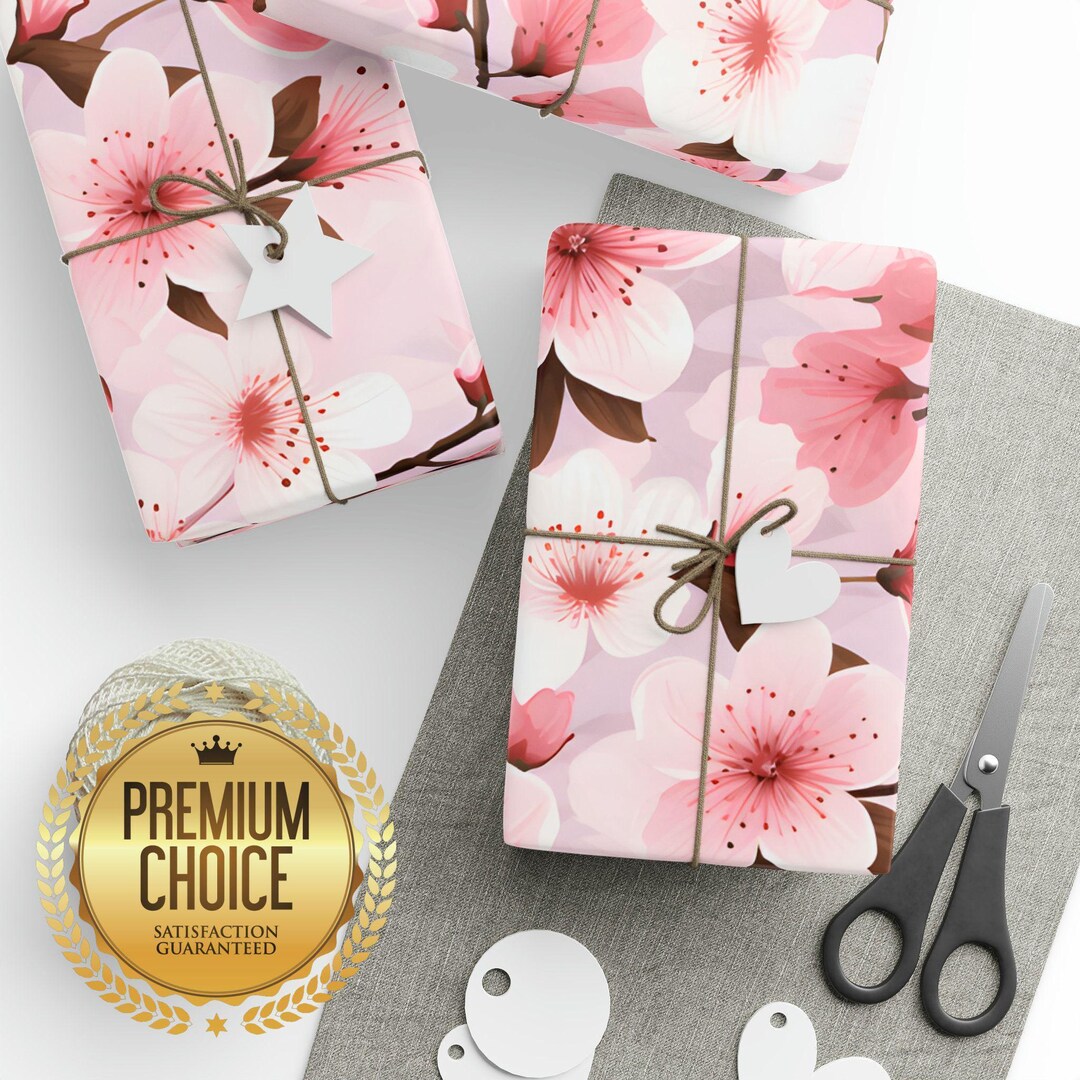 Cherry Blossom Wrapping Paper Rolls, Elegant Watercolor Gift Wrap ...