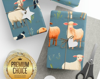Papel de regalo para baby shower con temática de animales de granja / Papel de regalo de vaca, oveja, cordero y pollo / Papel de regalo de zoológico de mascotas