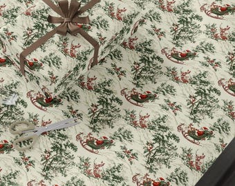 Vintage Santa Sleigh Ride Gift Wrap, Christmas Snowy Forest