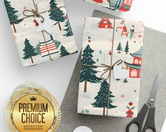 Rollos de papel de regalo con forma de árbol de Navidad japonés, papel de regalo navideño