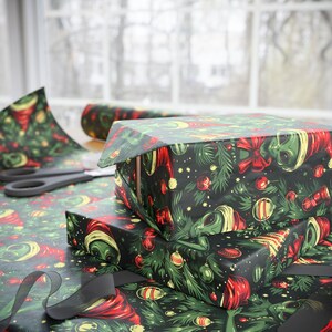 Alien Christmas Tree Wrapping Paper | Unique Sci-Fi Holiday Gift Wrap | Fun Alien Ornaments Christmas Wrapping Paper
