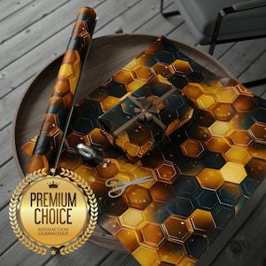 Black and Yellow Honeycomb Gift Wrap | Save The Bees Wrapping Paper | Honeybees Gift Wrap
