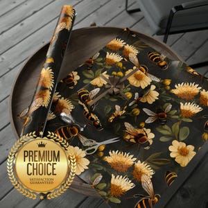 Black and Yellow Honeybee Themed Gift Wrap | Save The Bees Wrapping Paper | Honeybees Gift Wrap