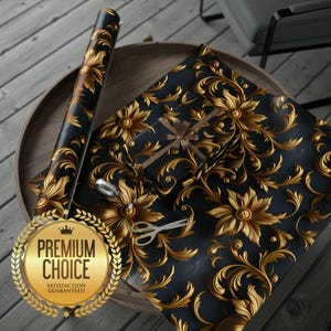 Elegant Gold Themed Gift Wrap | Black and Gold Wrapping Paper | Elegant Gift Wrap