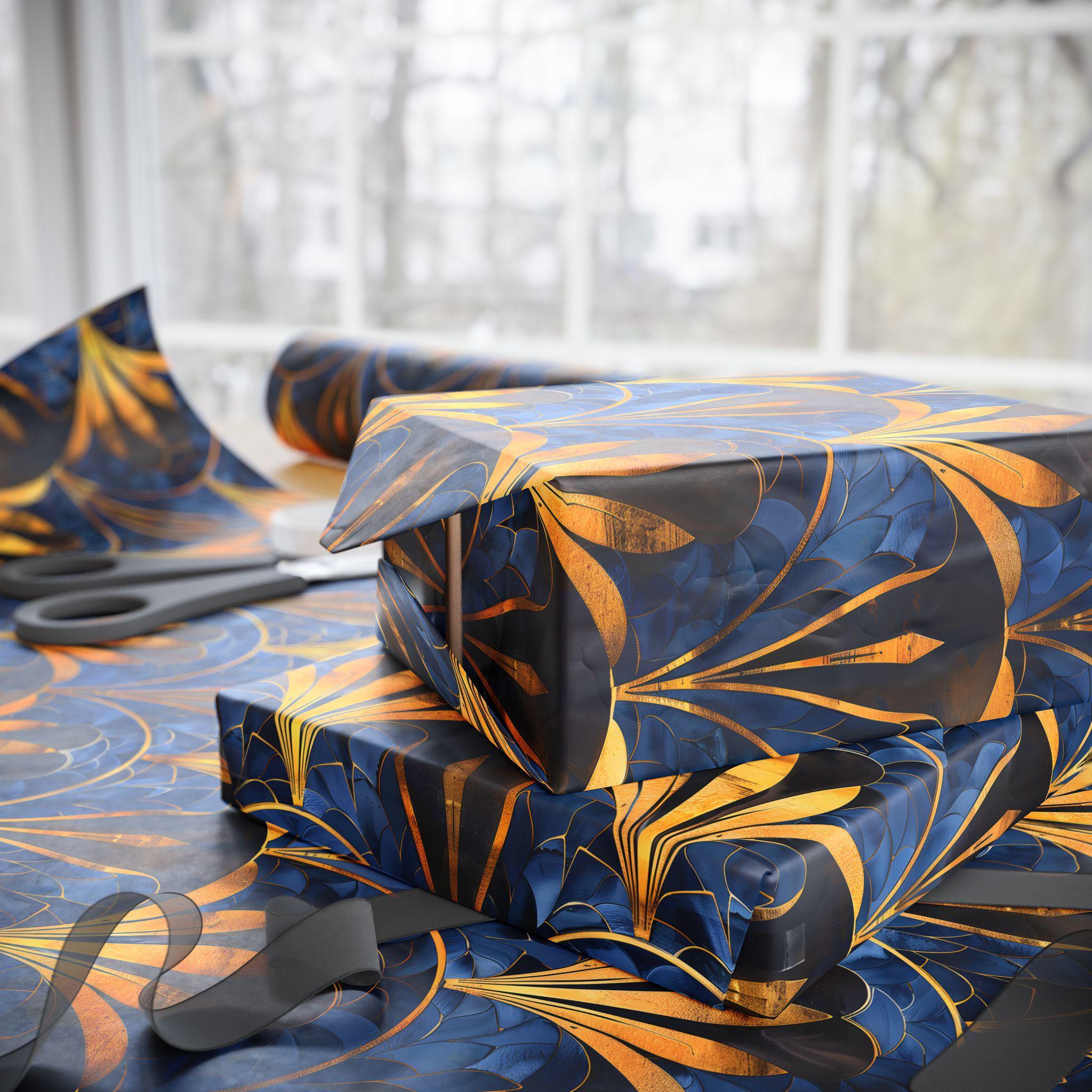 Blue and Gold Art Deco Wrapping Paper, Great Gatsby Gift Wrap for ...