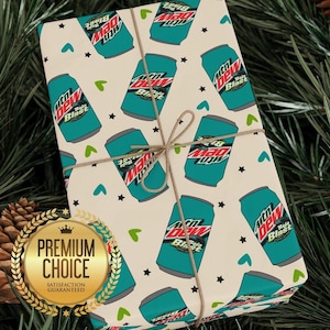 Baja Blast Gift Wrap, Mountain Dew Soda Wrapping Paper in Matte or Glossy Finish