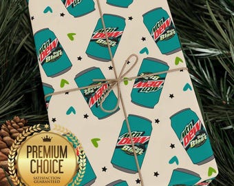 Baja Blast Gift Wrap, Mountain Dew Soda Wrapping Paper in Matte or Glossy Finish