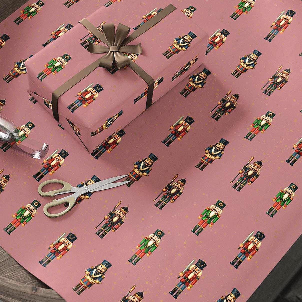 Discover Nutcracker Christmas Wrapping Paper on Dusty Pink Elegant Toy Soldier Gift Wrap for Holiday Presents