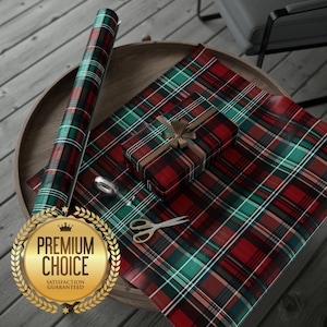 Rot und Rot karierte Weihnachtsgeschenkrolle, elegante Geschenkpapierrolle, rote und grün karierte Geschenkpapierrolle, Weihnachtsklassische Geschenkrolle