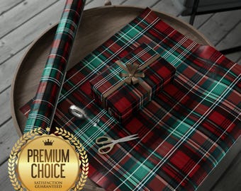 Green and Red Plaid Christmas Wrapping Paper Rolls, Elegant Gift Wrap, Red and Green Plaid Gift Wrap, Christmas Classic Gift Wrap