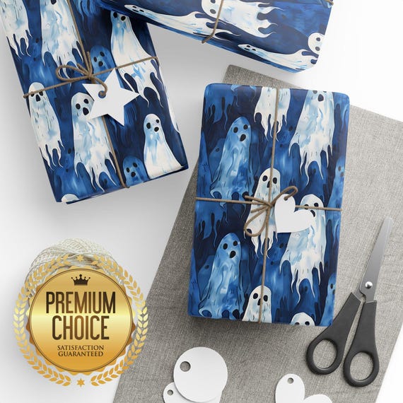 Ghost Wrapping Paper, Boo Halloween Gift Wrap, Spooky Ghost Wrapping Paper, Haunted October Birthday Party Gift