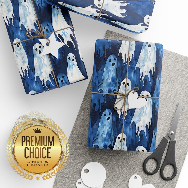 Ghost Wrapping Paper, Boo Halloween Gift Wrap, Spooky Ghost Wrapping Paper, Haunted October Birthday Party Gift image 1