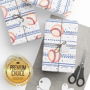 Carta da regalo per baseball, Confezione regalo per passatempo americano, Carta da regalo per baseball rossa bianca e blu, Confezione regalo per feste MLB, Carta da regalo sportiva