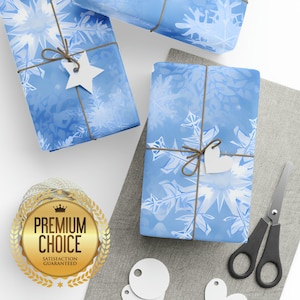 Snowflake Icy Wrapping Paper Rolls, Elegant Frozen Gift Wrap, Winter Snowfall Gift Wrap, Christmas Holiday Winter Snowflake Scrapbook Paper