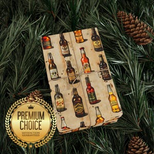 Vintage Beer Wrapping Paper for Dads and Husbands, Beer Bottle Gift Wrap for Fathers Day, Birthdays, Christmas