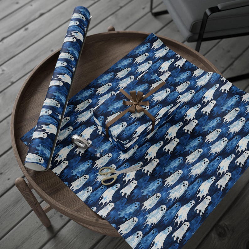 Ghost Wrapping Paper, Boo Halloween Gift Wrap, Spooky Ghost Wrapping Paper, Haunted October Birthday Party Gift image 2