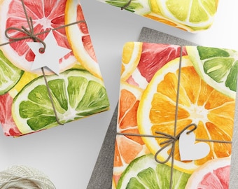 Papel de regalo Tutti Frutti: Estampado cítrico vibrante, papel de regalo de verano