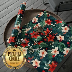 Tropical Hawaiian Christmas Holiday Winter Wrapping Paper | Tropical Flowers Themed Gift Wrap