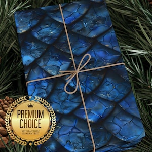Sapphire Blue Dragon Scale Wrapping Paper, Fantasy Gift Wrap