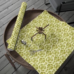 Chartreuse and Cream Ornate Floral Wrapping Paper for Birthdays, Holidays, and Special Occasion Gift Wrap Rolls, Chartreuse Damask Gift Wrap