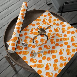 Orange Balloon Watercolor Birthday Wrapping Paper, Boys/Girls Birthday Gift Wrap, Balloon Orange and White Scrapbooking Paper image 4