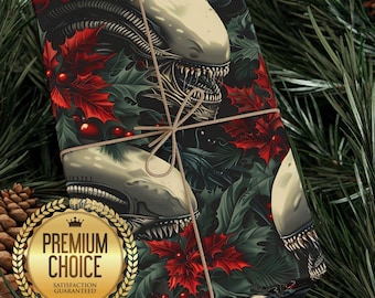 Alien Xenomorph Christmas Wrapping Paper | Sci-Fi Horror Gift Wrap | Unique Alien-Themed Gift Wrapping Paper