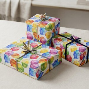 Rainbow Balloon Watercolor Birthday Wrapping Paper, Boys/Girls Birthday Gift Wrap, Balloon Rainbow and White Scrapbooking Paper shown in an AI-generated listing photo