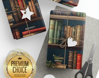 Library Books Themed Gift Wrap | Bookworm Wrapping Paper | Bookshelf Gift Wrap for Birthdays or Other Celebrations