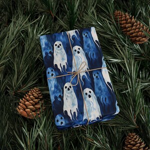 Ghost Wrapping Paper, Boo Halloween Gift Wrap, Spooky Ghost Wrapping Paper, Haunted October Birthday Party Gift image 3