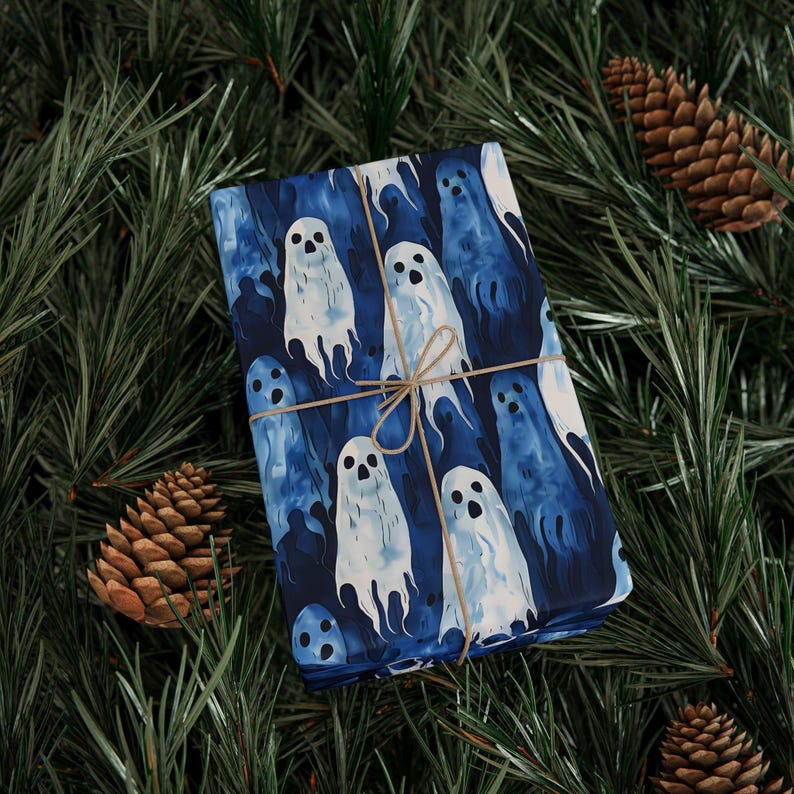Ghost Wrapping Paper, Boo Halloween Gift Wrap, Spooky Ghost Wrapping Paper, Haunted October Birthday Party Gift image 3