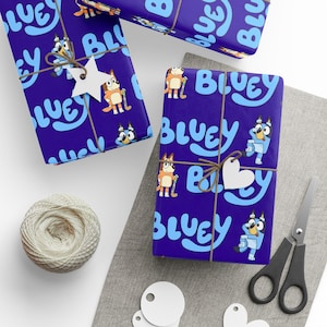 Bluey and Bingo Gift Wrap, Blue Bluey Birthday Wrapping Paper, Bluey and Bingo Gift Wrap, Kids Party Bluey Wrapping Paper