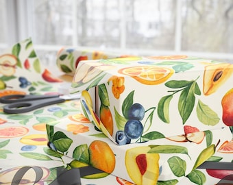 Colorful Fruit Wrapping Paper Roll For Birthday, Summer Party, Kitchen Hostess Gift And Baby Shower, Watercolor Gift Wrap