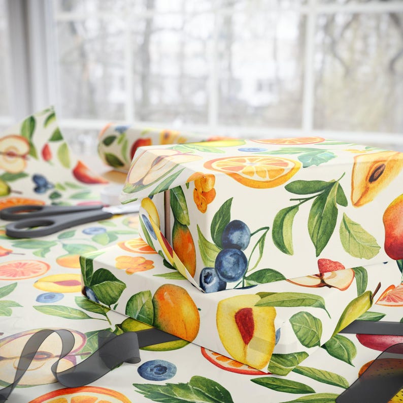 Colorful Fruit Wrapping Paper Roll For Birthday, Summer Party, Kitchen Hostess Gift And Baby Shower, Watercolor Gift Wrap