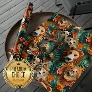 Paper Origami Safari Animal Wrapping Paper Rolls, Christmas / Birthday Gift Wrap Rolls, African Giraffe Lion Tiger Elephant Rhino Wrapping