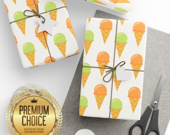 Inpakpapier ijs, cadeauverpakking sinaasappel Dreamsicle, zomertraktatiecadeau, Ice Cream Party, cadeaupapier pistache-ijs