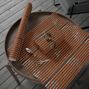 Halloween Striped Wrapping Paper Orange and Black Grunge Gift Wrap Rolls for Spooky Birthday Wrapping, Gothic Parties, or Fall Gifts