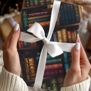 Bibliothek Bücher Geschenkpapier, Geschenkpapier zum Geburtstag, Bücherregal Geschenkpapier, elegantes Bücherwurm Geschenkpapier für nerdige Geschenke & Weihnachten