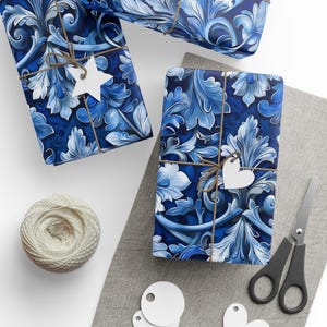 Blue Decorative Renaissance Wrapping Paper, Renaissance Gift Wrap Paper ...