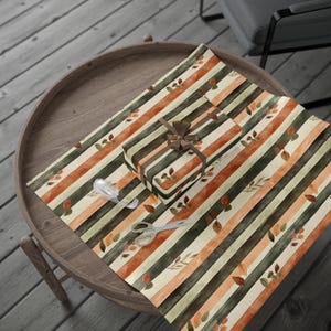 Fall Wrapping Paper Autumn Leaves Gift Wrap Roll for Thanksgiving Birthday Holiday Presents Orange Green Striped Leaf Paper