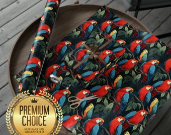 Parrots Bird Birthday Wrapping Paper, Colorful Parrot Gift Wrap, Birds Gift Wrap, Parrot Scrapbooking Paper, Rainbow Animal Gift Wrap