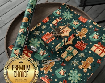 Gingerbread Christmas Holiday Themed Wrapping Paper | Christmas Goodies Christmas Themed Gift Wrap