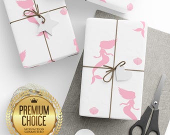 Pink Mermaid Wrapping Paper, Pink Gift Wrap, Mermaid Party, Mermaid Wrapping Paper, Summer Gift Wrap, Pink Girls Birthday Gift Wrap, wp102