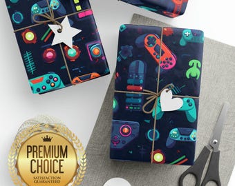 Videospieler Geschenkpapier für Jungen Geburtstage, Weihnachten, Partys, Duschen, blaues Videospielpapier