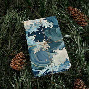 Blue Waves Birthday and Christmas Wrapping Paper | Ocean Gift Wrap | Waves Crashing Gift Wrap